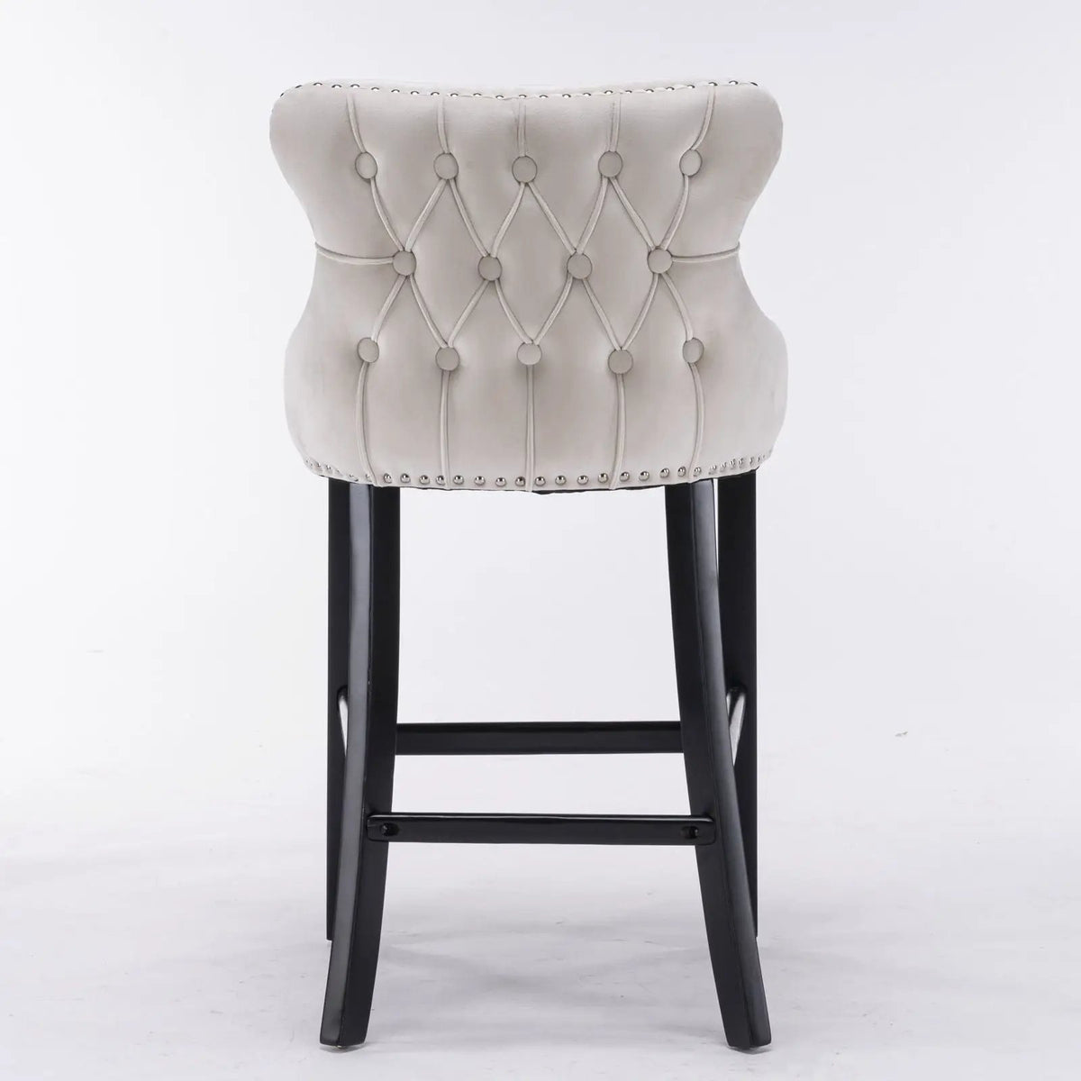 Wing-Back Barstools | Button Tufted Decoration | Wooden Legs With Nailhead Trim | Contemporary Upholstery