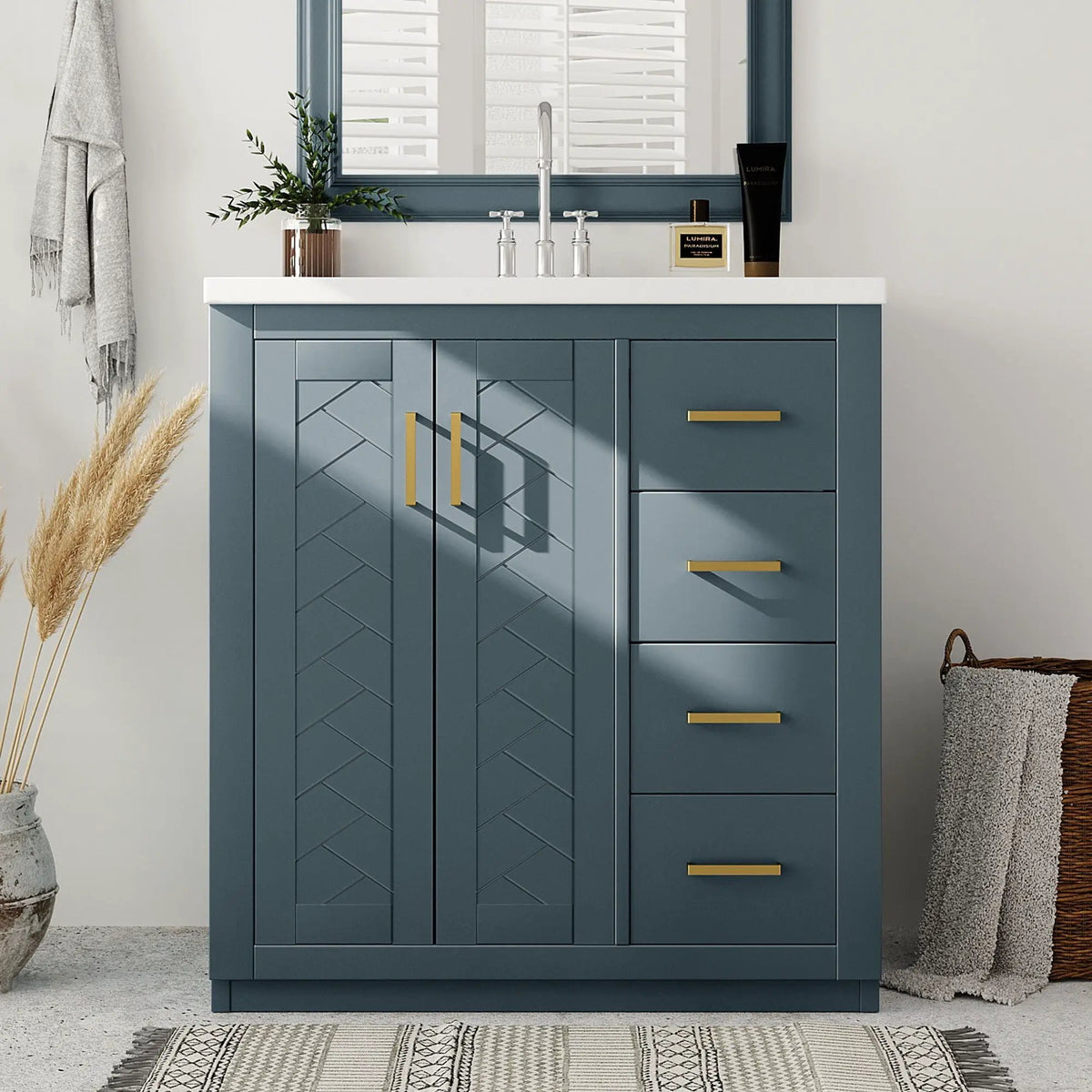 30 Inch Bathroom Vanity | Freestanding Set | 3 Drawers | Solid Wood Frame
