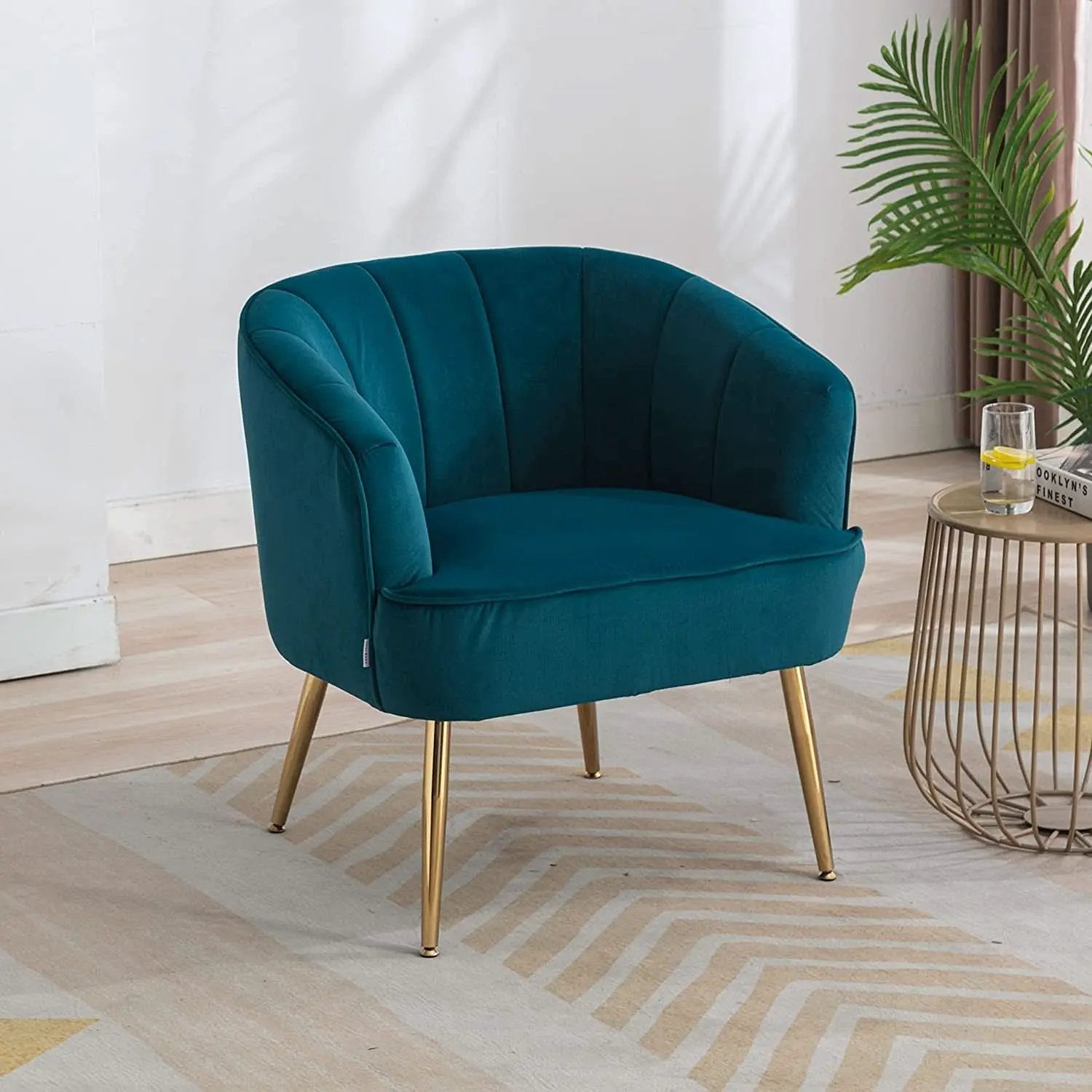 Teal Velvet Accent Chair With Golden Legs Ultra Plush from PriceLows™