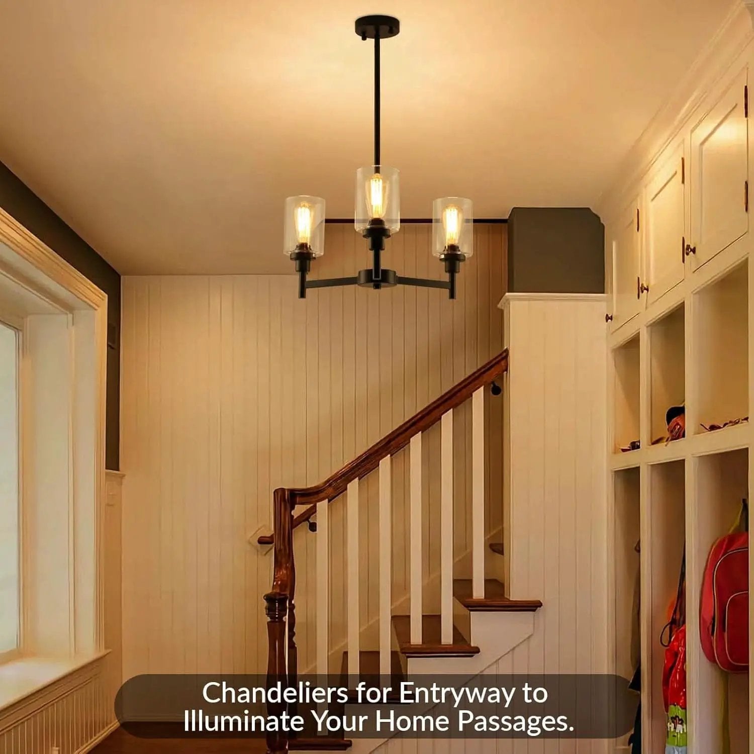 Three Light Black Glass Chandelier For Dining Room And Entryway With Glass Shade from PriceLows™