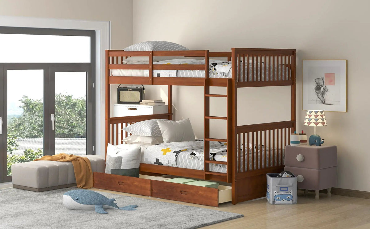Bunk Bed With Ladders | 2 Storage Drawers | Space-Saving Design | Sleepover Ready