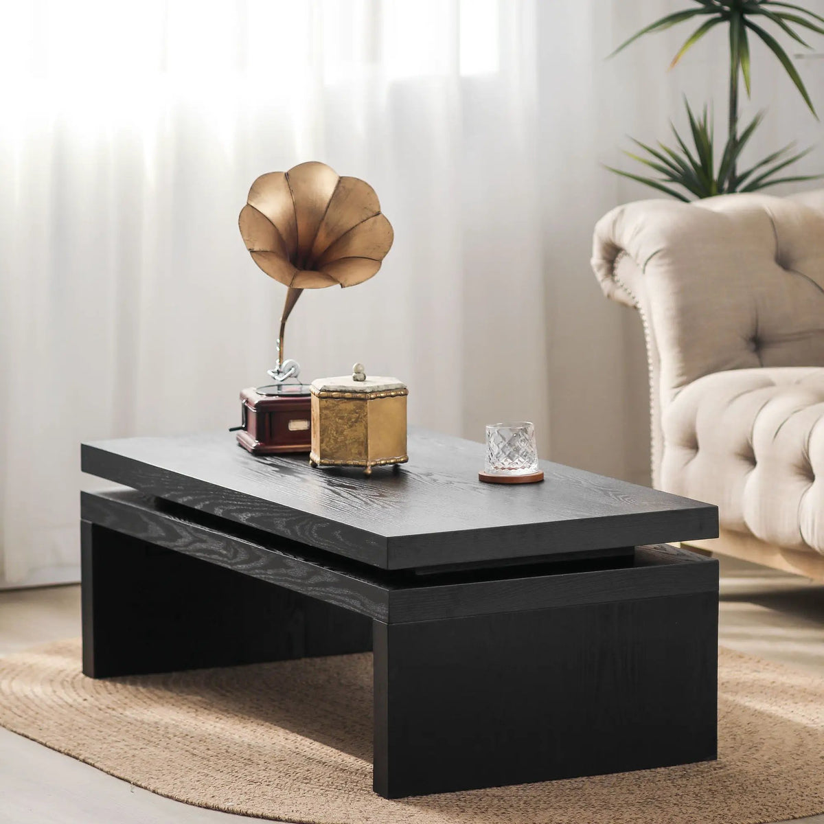 Rectangular Center Table | Solid Engineered Wood | Layered Silhouette | Distinctive Wood Grain