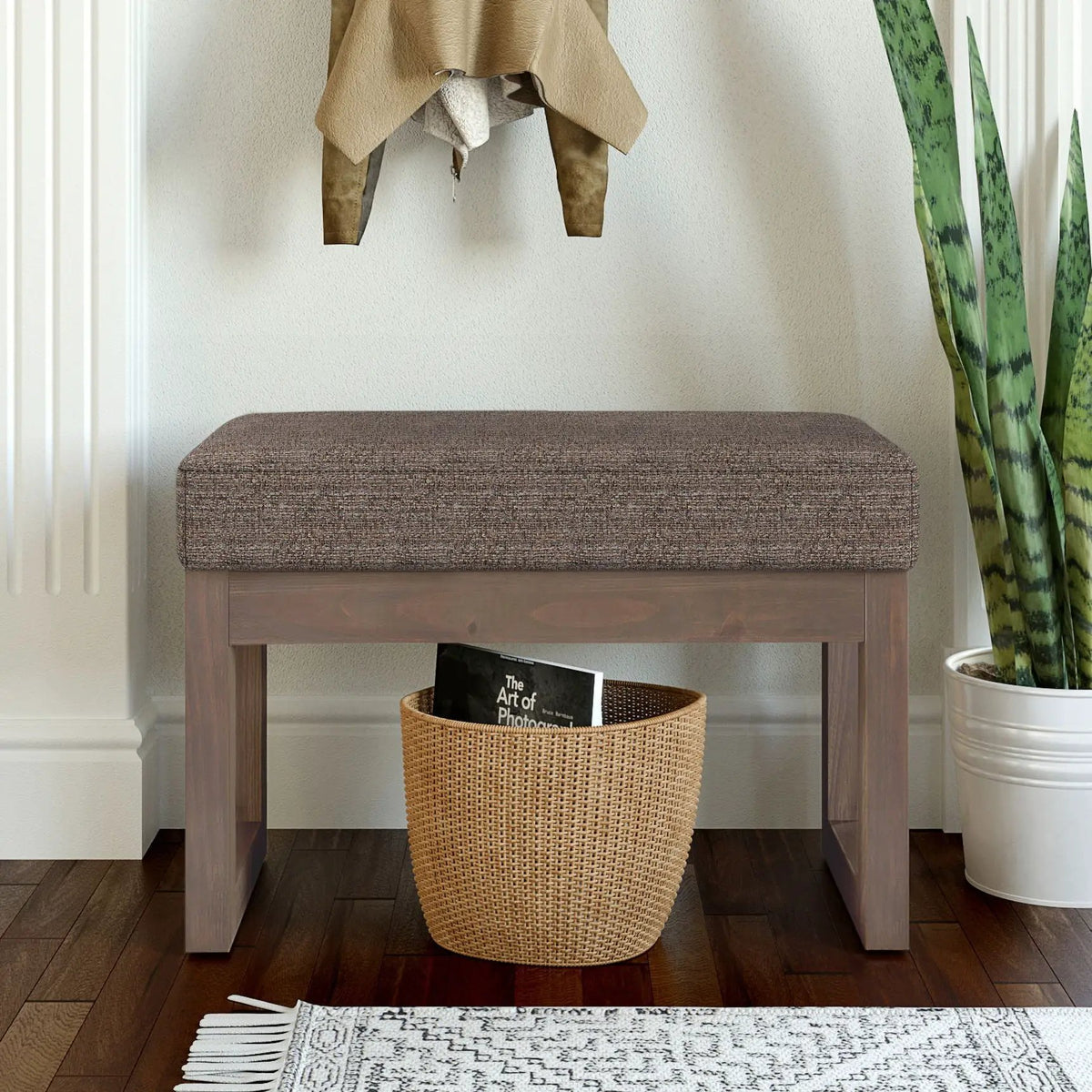 Milltown Upholstered Ottoman Bench | Driftwood Solid Wood Base | Versatile Design | 44.5 Inch Width