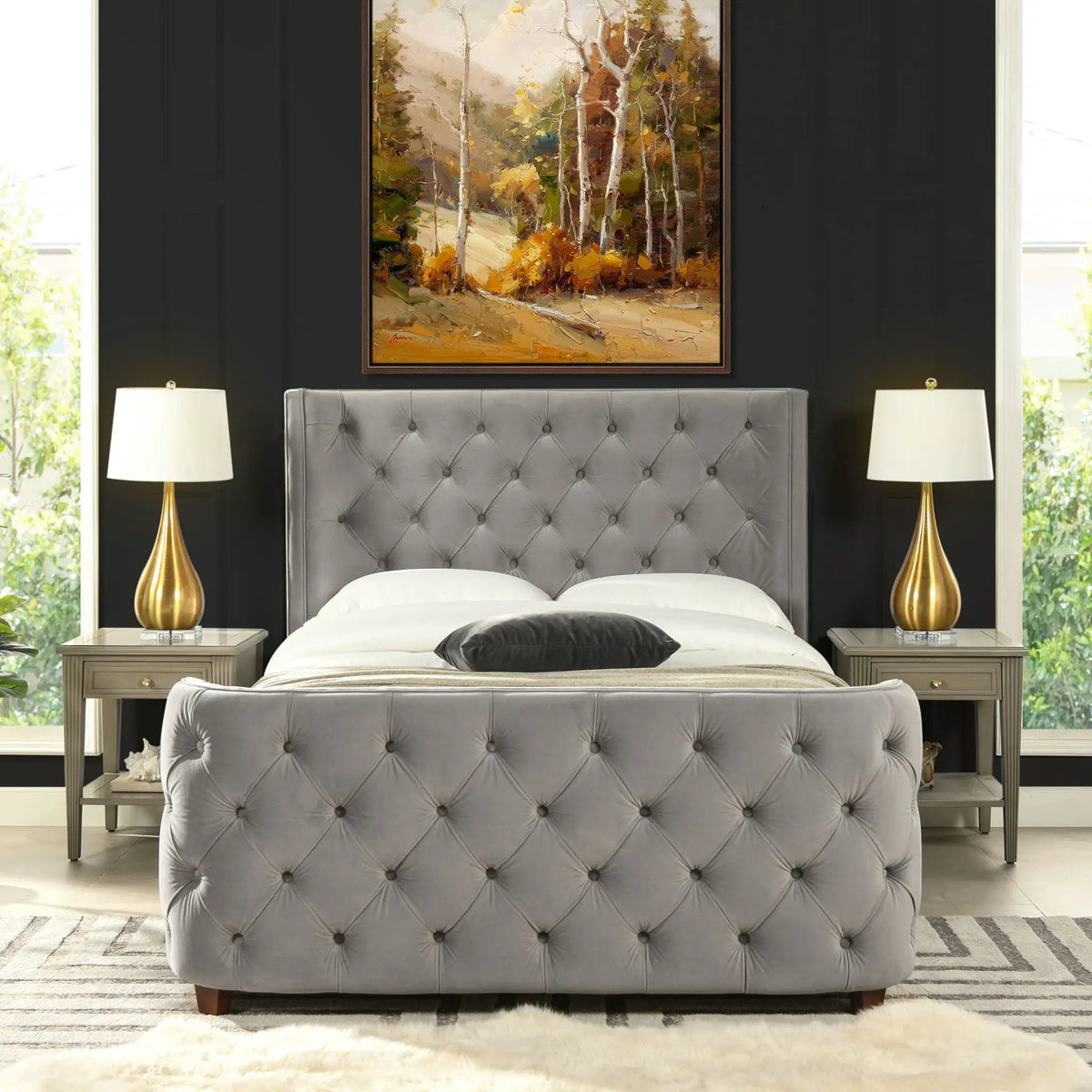Brooklyn Tufted Panel Bed | Headboard And Footboard Set | Wingback Design | Diamond Tufting