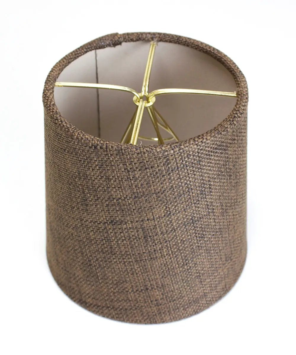 Chocolate Burlap Drum Shades | 6 X 5 Inch | Heavy Brass Frame | Set Of 6