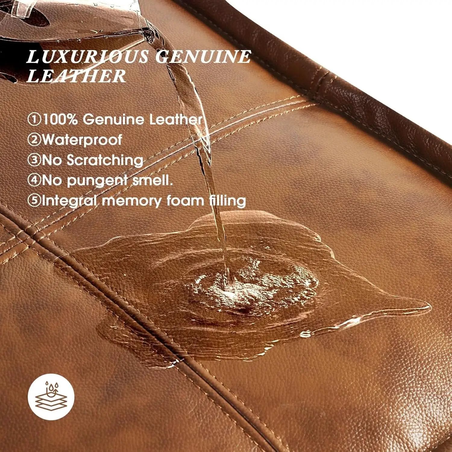Authentic Brown Leather Ottoman Square Memory Foam from PriceLows™