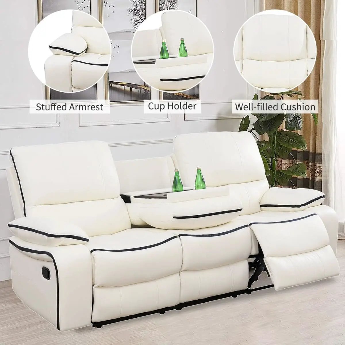 Leather Recliner Sofa Set With Storage Console White from PriceLows™