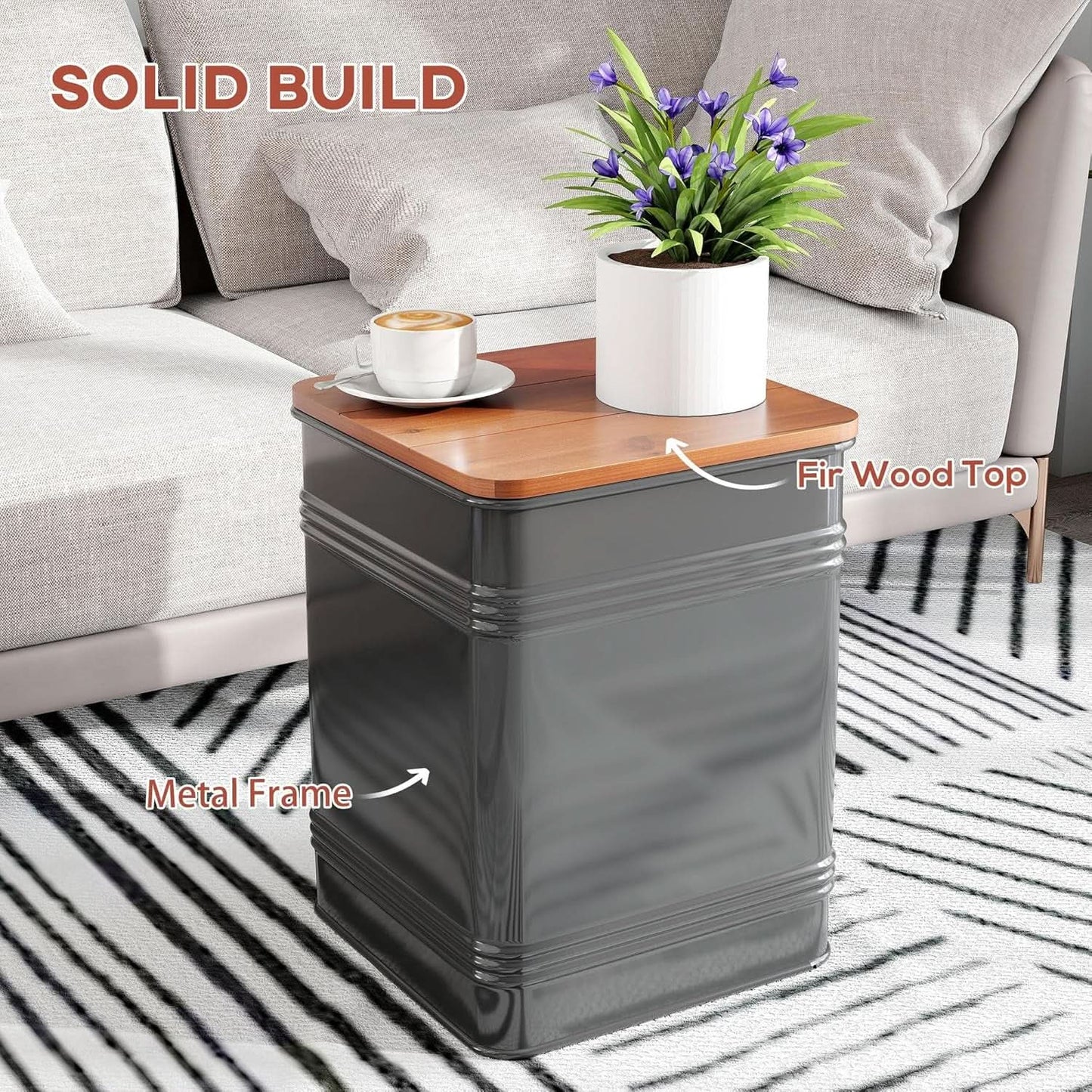 Industrial Black Storage Ottoman With Removable Lid from PriceLows™