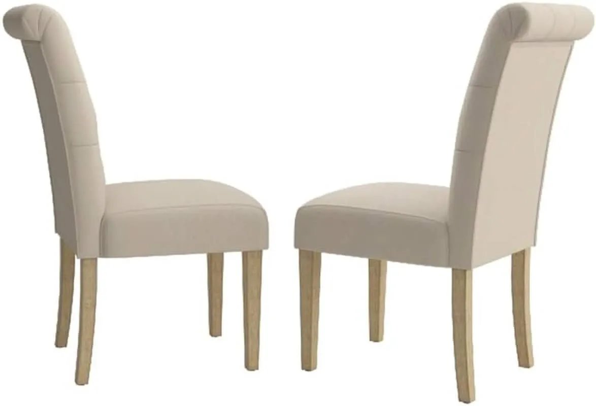 Tan Solid Wood Tufted Parsons Dining Chair Set Of 2 from PriceLows™