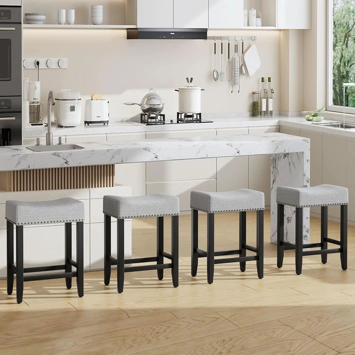 Ergonomic Upholstered Bar Stools Set for Kitchen Island from PriceLows™