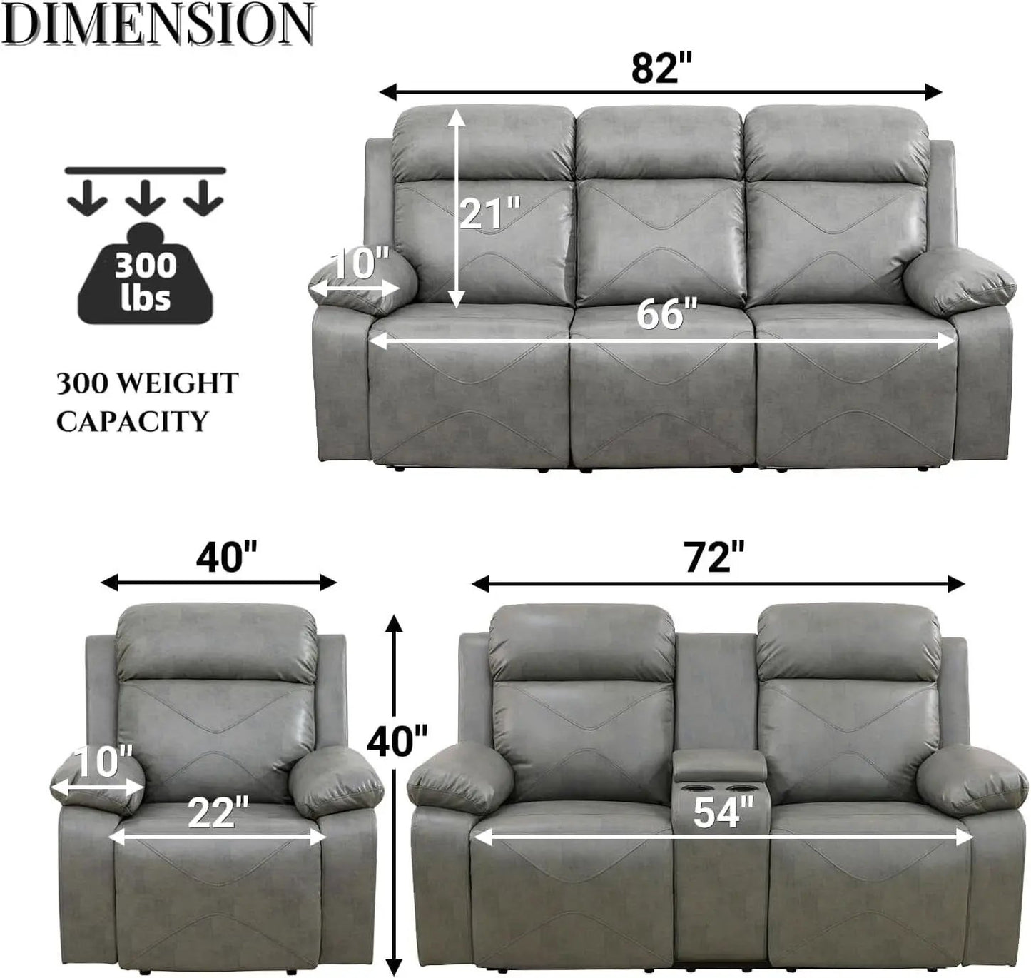 Power Recliner Sofa Set With LED Lights Grey Two Piece from PriceLows™