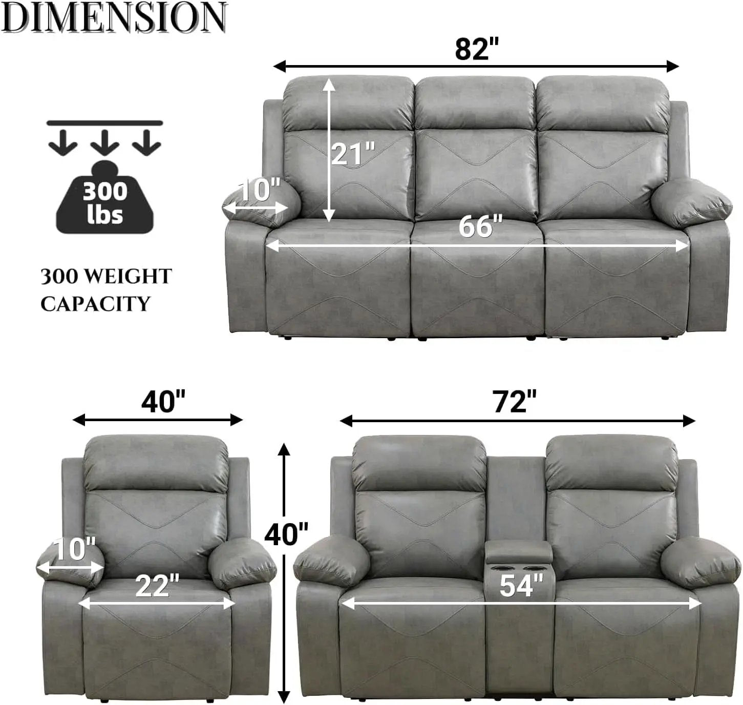Power Recliner Sofa Set With LED Lights Grey Two Piece from PriceLows™