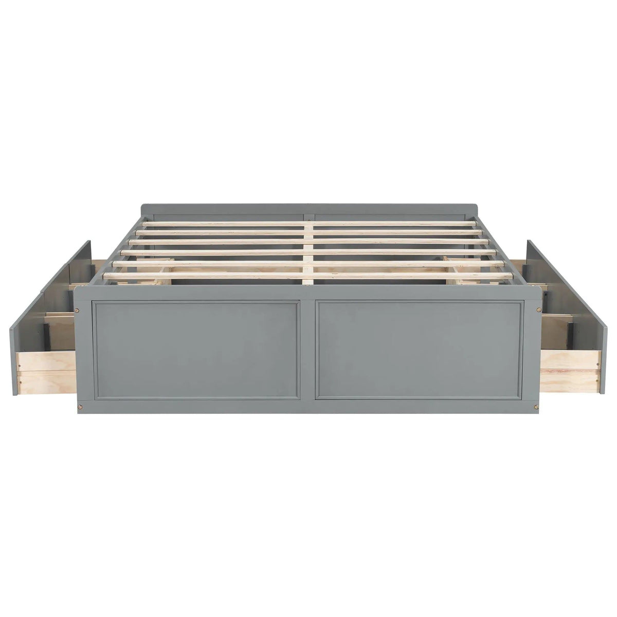 Queen Size Platform Bed Frame With 6 Drawers - | 81.7 x 62.2 x 17.7 in | Pine Wood & Mdf | Gray