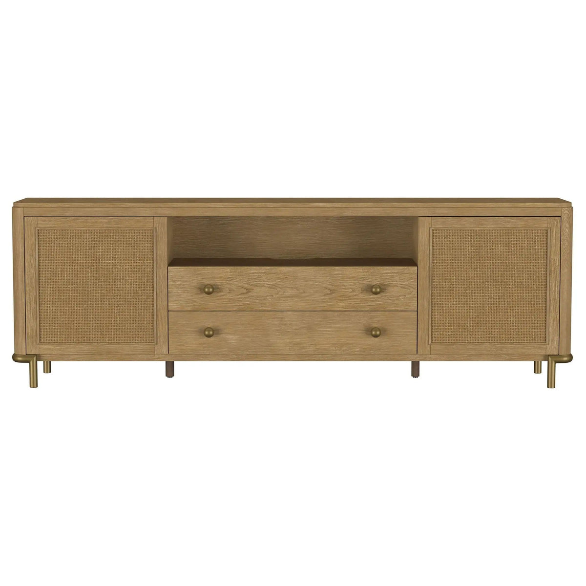Arini Rattan Cane 2-door TV Stand Media Console Sand Wash | 79.5 x 16 x 26 in | Rattan & Metal | Living Room