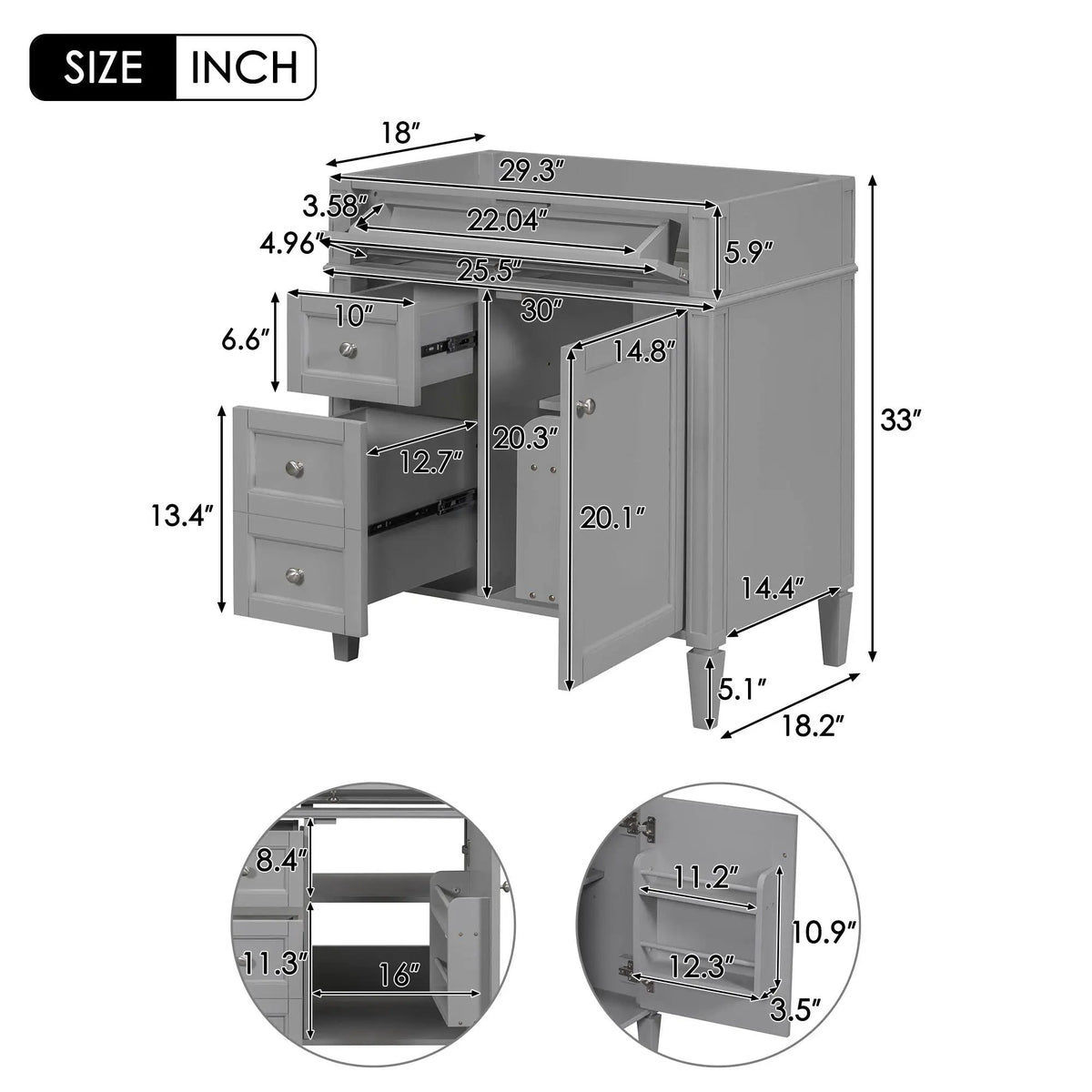 Bathroom Vanity | 3 Drawers | Blue Finish | Tip Out