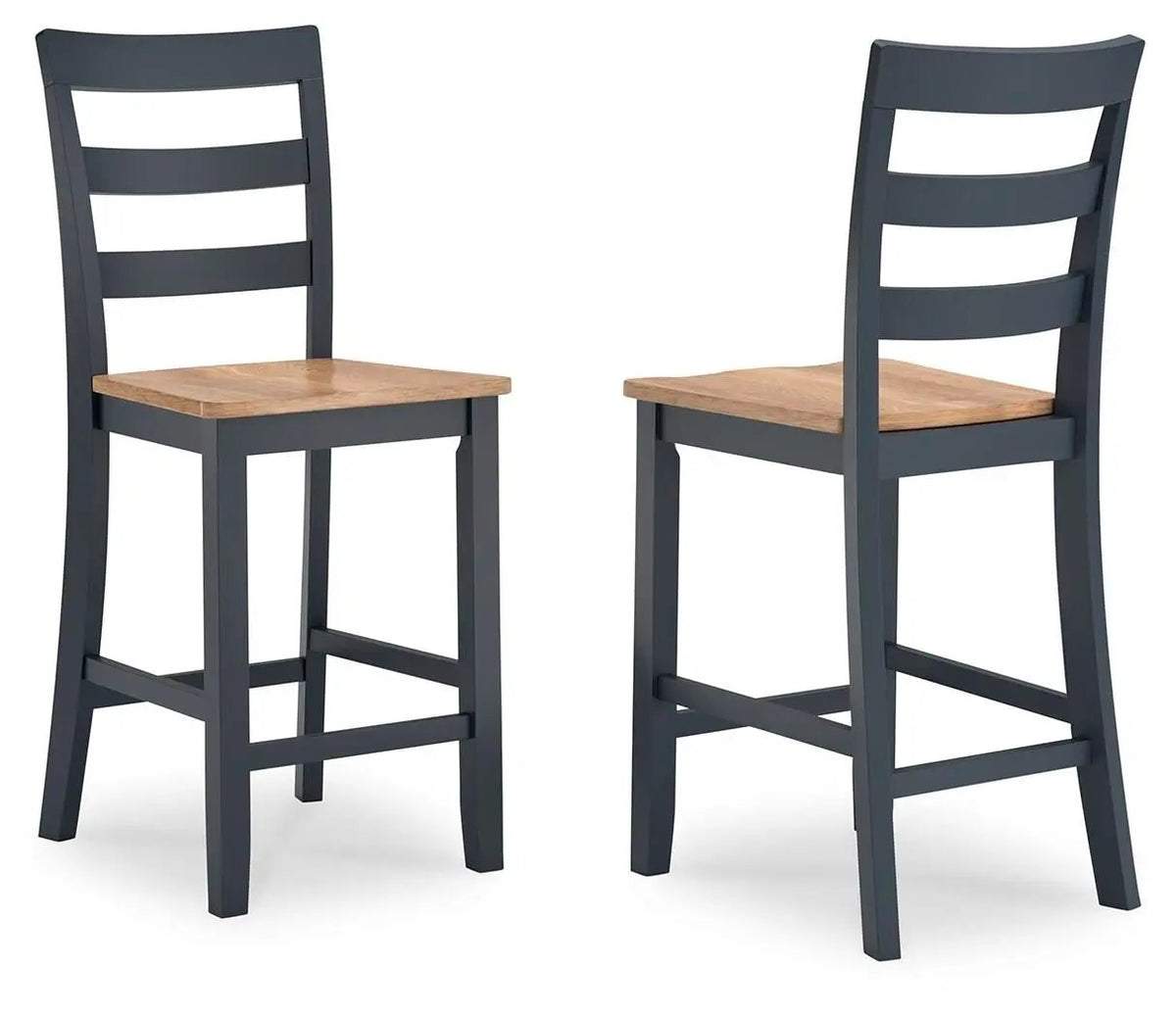 Counter Height Bar Stools | Contoured Seat | Natural Wood | Set Of Two