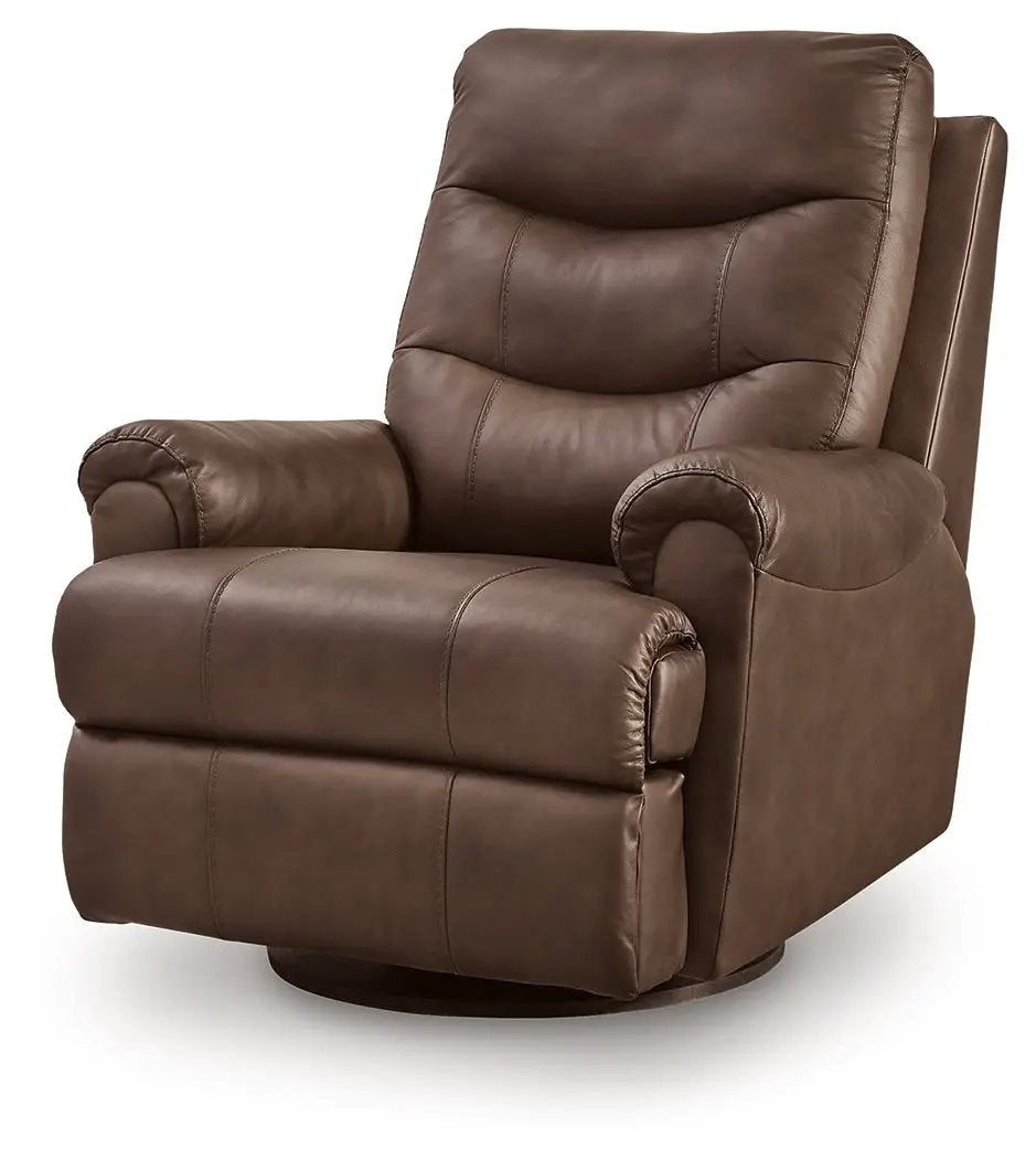 Flynwood Swivel Glider Recliner | Butternut Leather And Faux Leather | Pillow Top Arms | High Back
