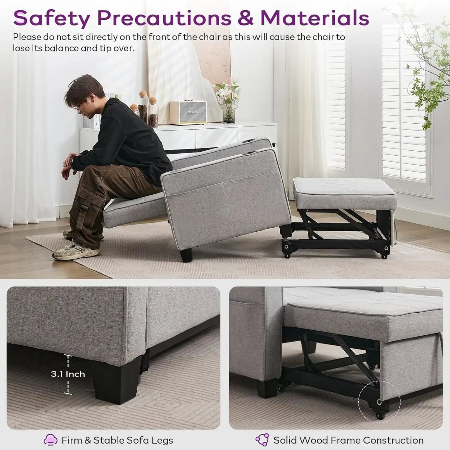 Charcoal Grey Convertible Sleeper Chair With USB Ports from PriceLows™