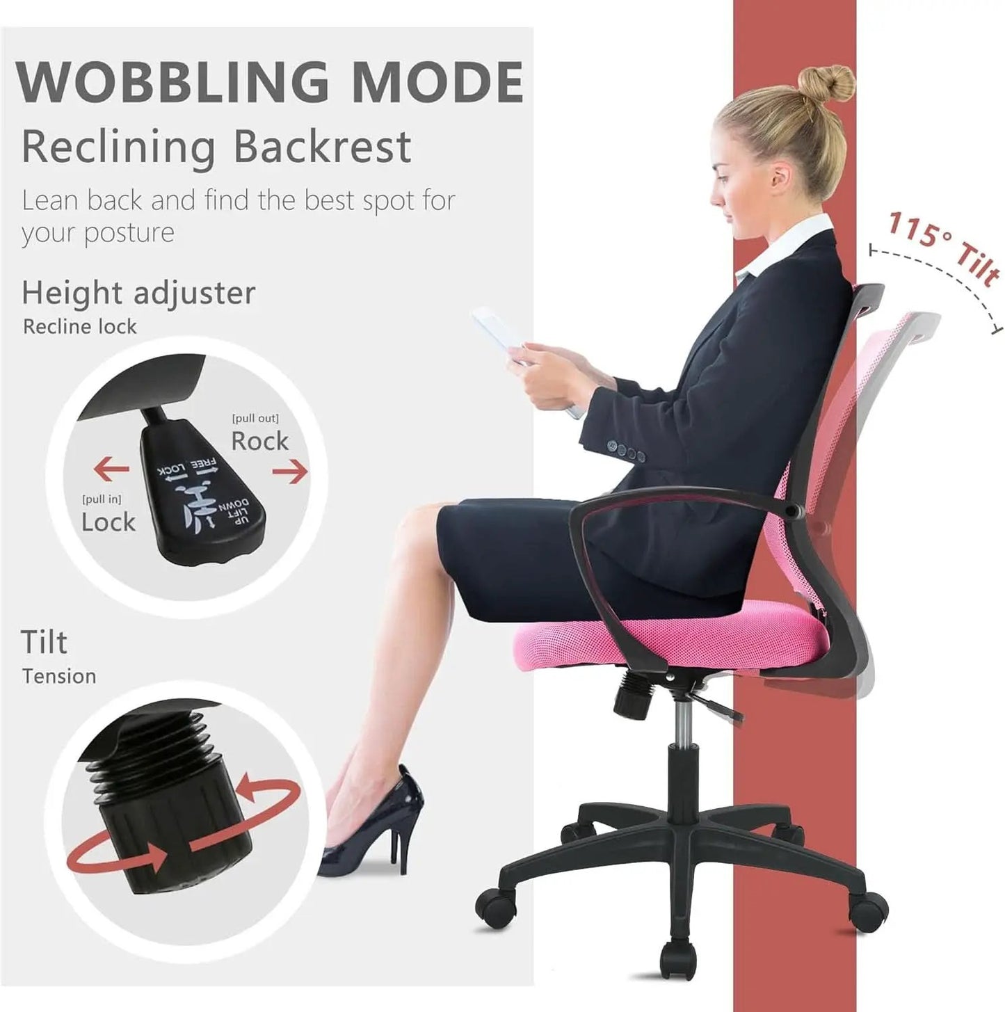 Pink Ergonomic Gaming Chair With Lumbar Support 360 Swivel from PriceLows™