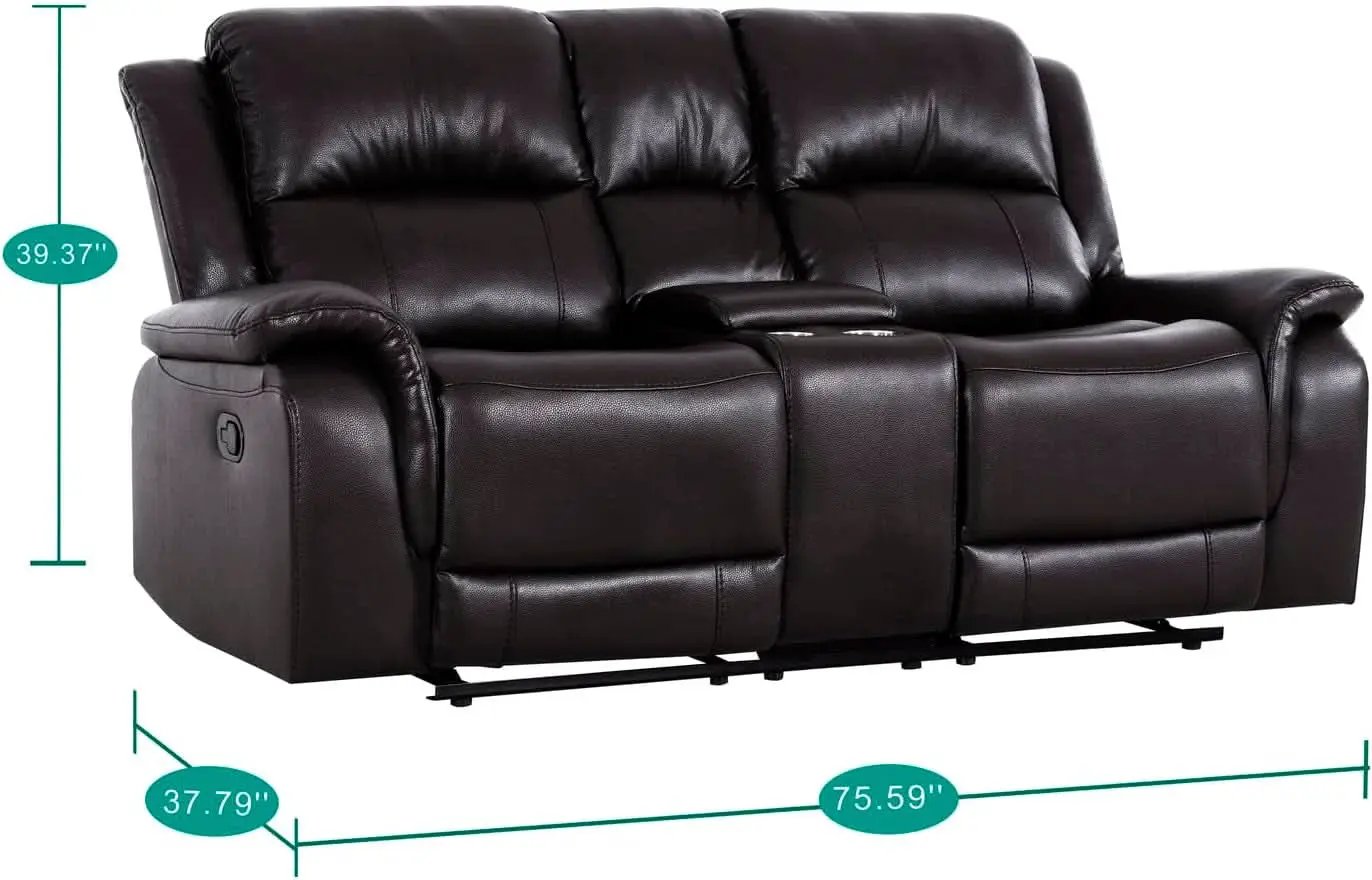 Oversized Espresso Leather Recliner Loveseat For Home Theater from PriceLows™