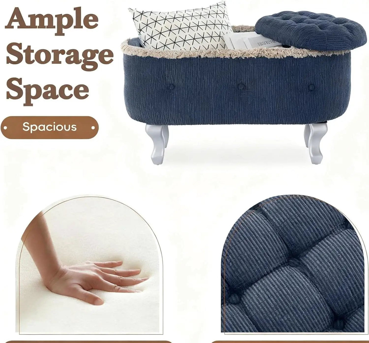 Blue 29.5 Inch Upholstered Storage Ottoman Cushion from PriceLows™
