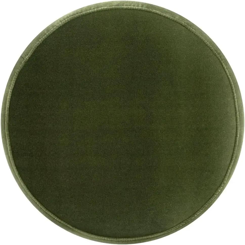 Olive Performance Velvet Round Ottoman With Fringe from PriceLows™