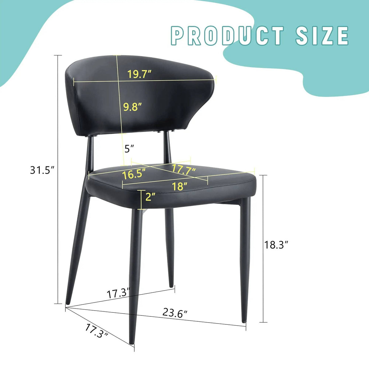 Minimalist Ergonomic Dining Chair With Curved Backres (Set of 4) | 2 Pieces | Metal | Dining Room