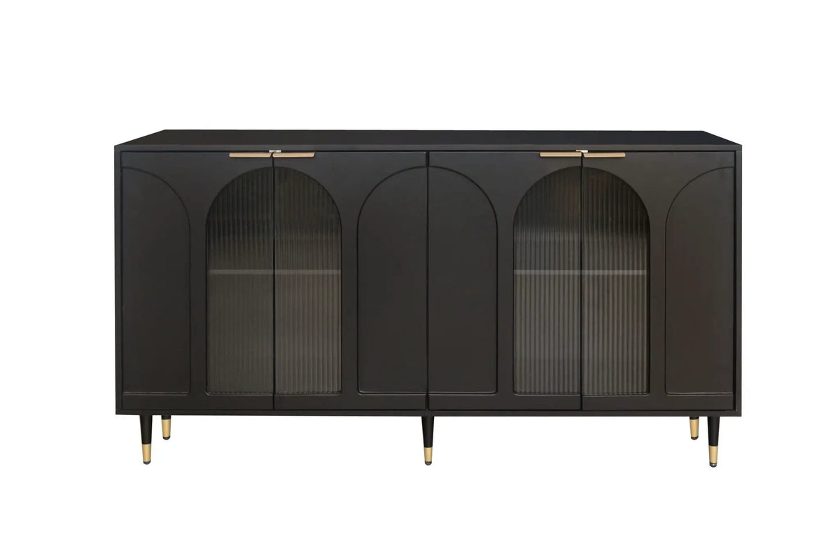 Accent Cabinet Lacquered Wooden Cabinet With 4 Glass Doors Sideboard Buffet Server | 59.84 x 15.75 x 33.46 in | Glass & Metal | Dining Room