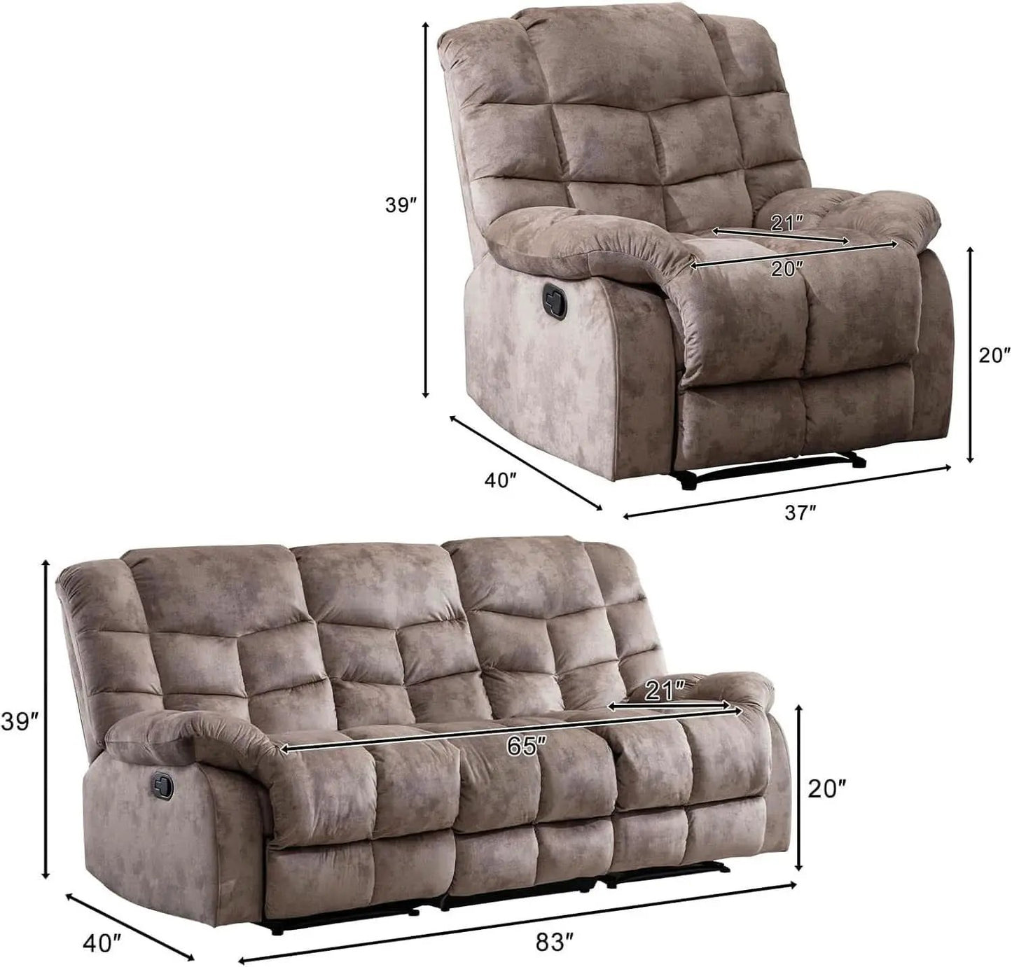 Manual Recliner Sofa Set Memory Foam Cushions Brown from PriceLows™
