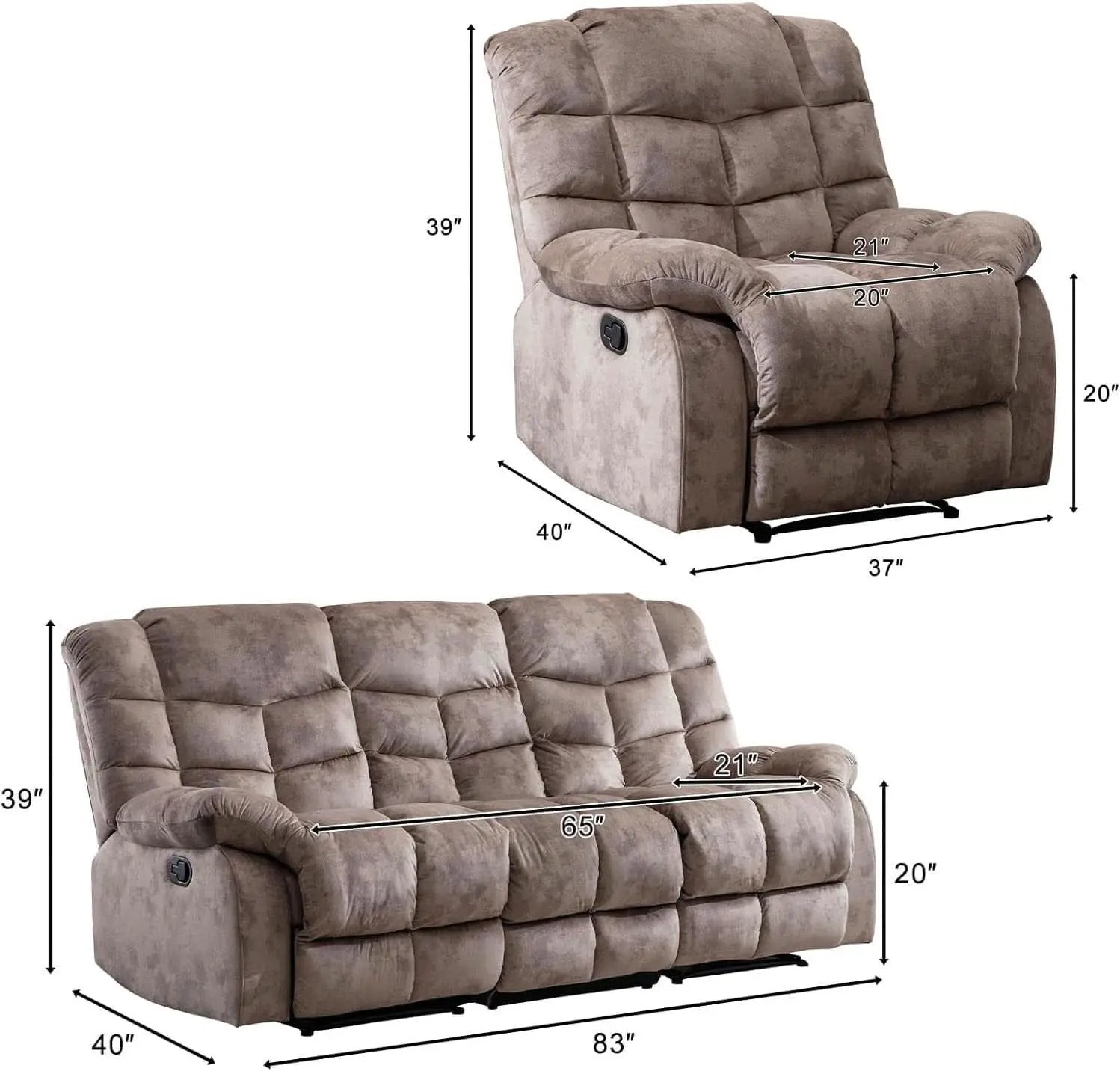 Manual Recliner Sofa Set Memory Foam Cushions Brown from PriceLows™