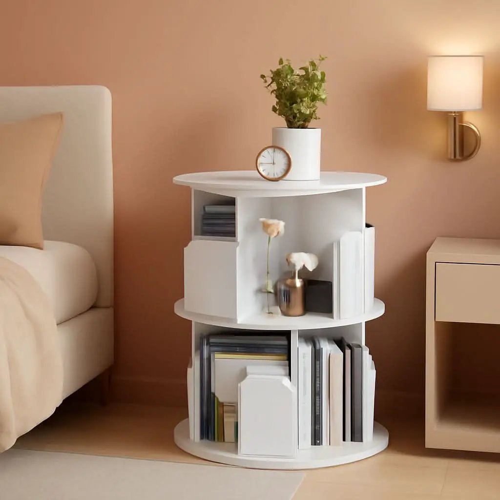 Rotating Bookshelf 2 Tier White Narrow Corner Swivel from PriceLows™