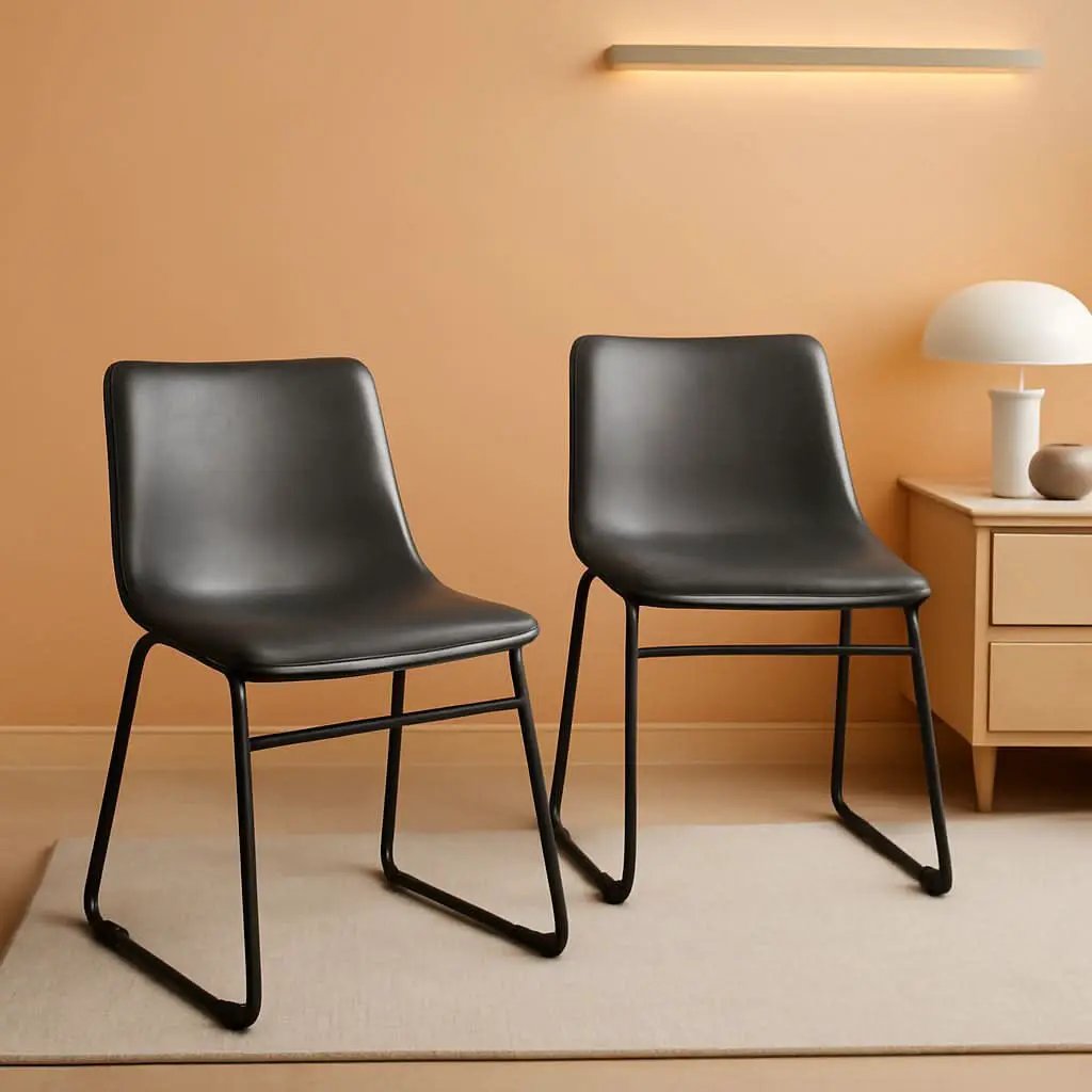 Faux Leather Dining Chairs 18 Inch Set of 2 Mid Century from PriceLows™