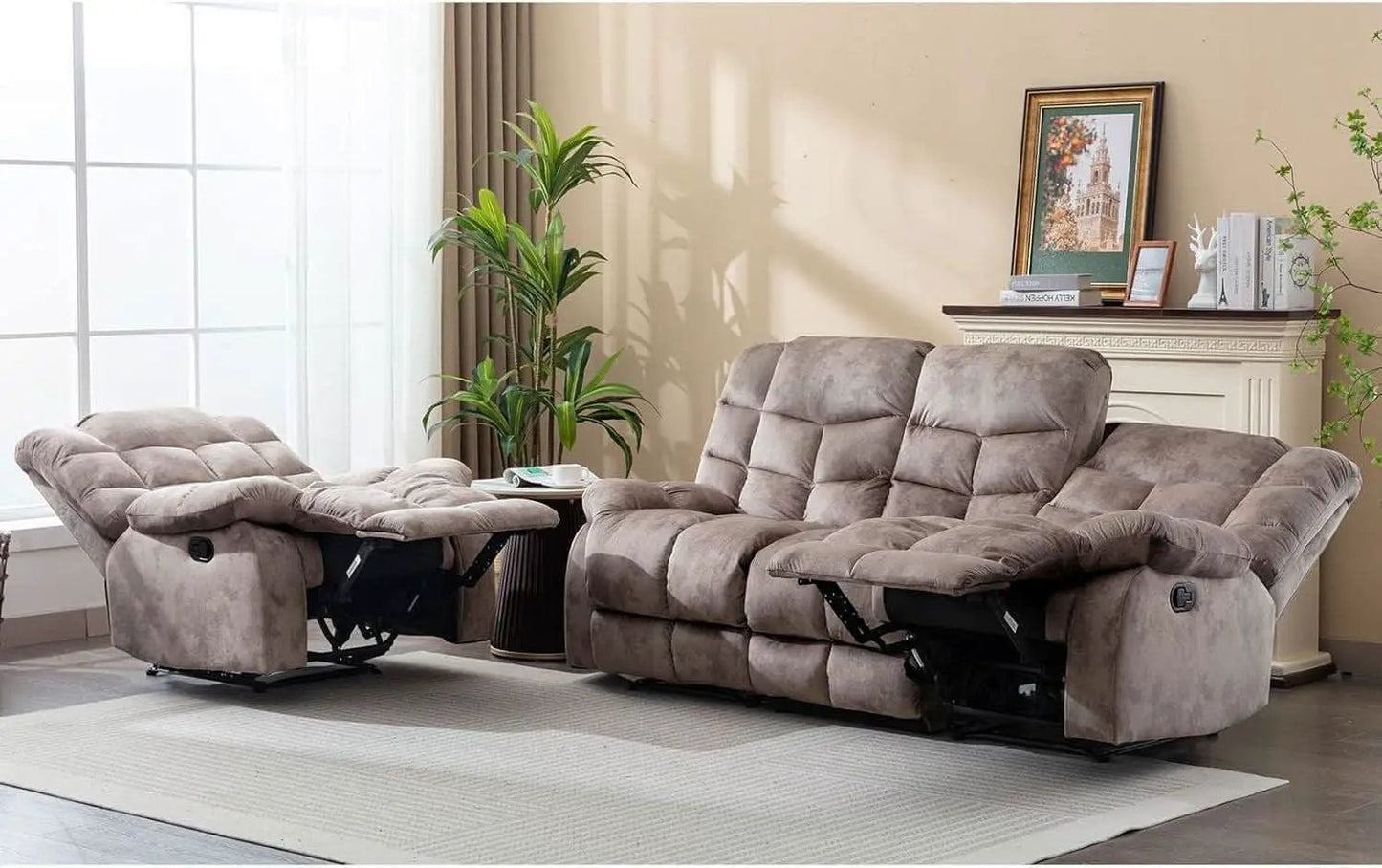 Manual Recliner Sofa Set Memory Foam Cushions Brown from PriceLows™