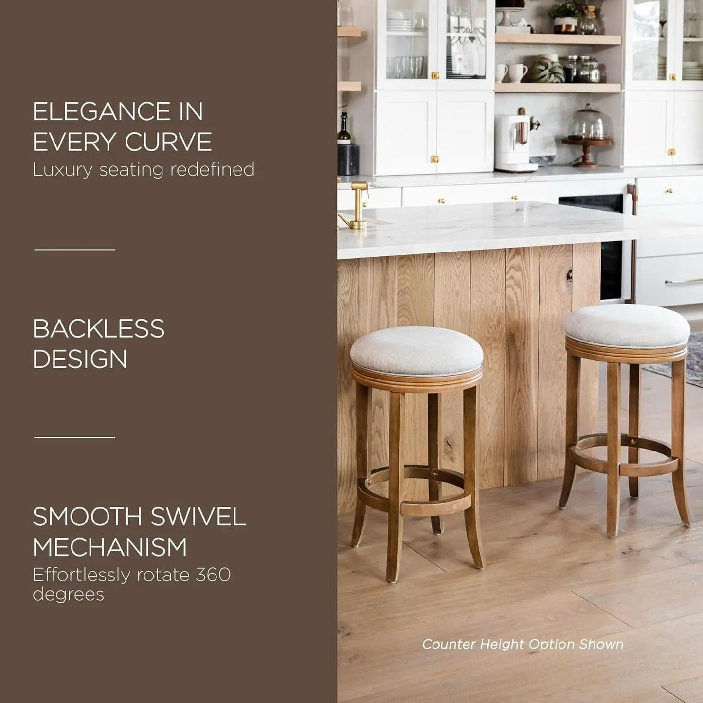 Eva 31 Inch Bar Height Backless Swivel Bar Stool Weathered Oak Sand Fabric from PriceLows™