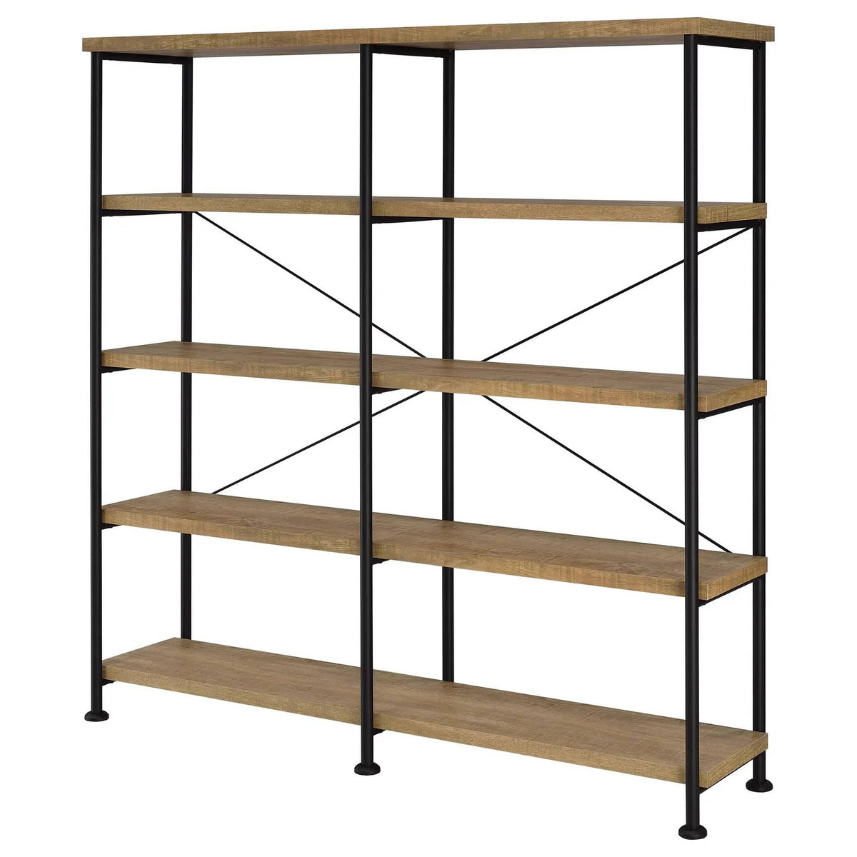 Analiese 63-inch 4-shelf Double Bookshelf Mango Standard Bookcase | 60 x 14.25 x 63 in | Engineered Wood & Metal | Home Office