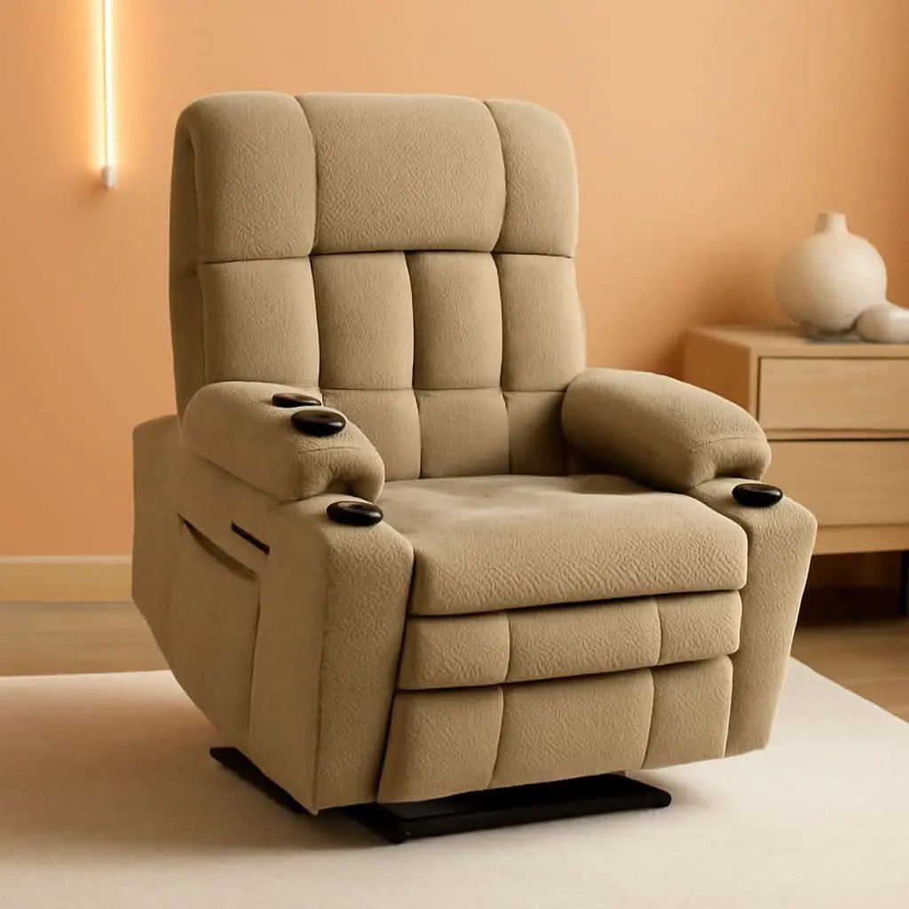 Large Dual Motor Power Lift Recliner Chair Massage Beige from PriceLows™