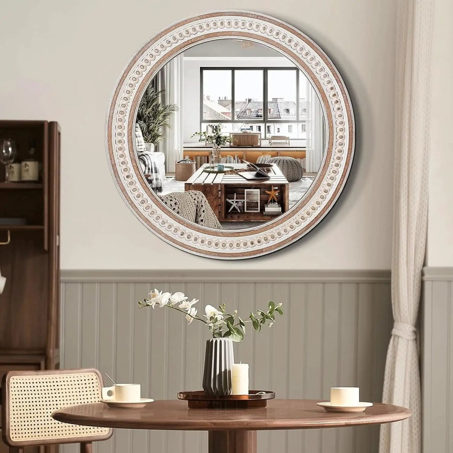 24 Inch Round Wood Bathroom Mirror Rustic Farmhouse Frame from PriceLows™