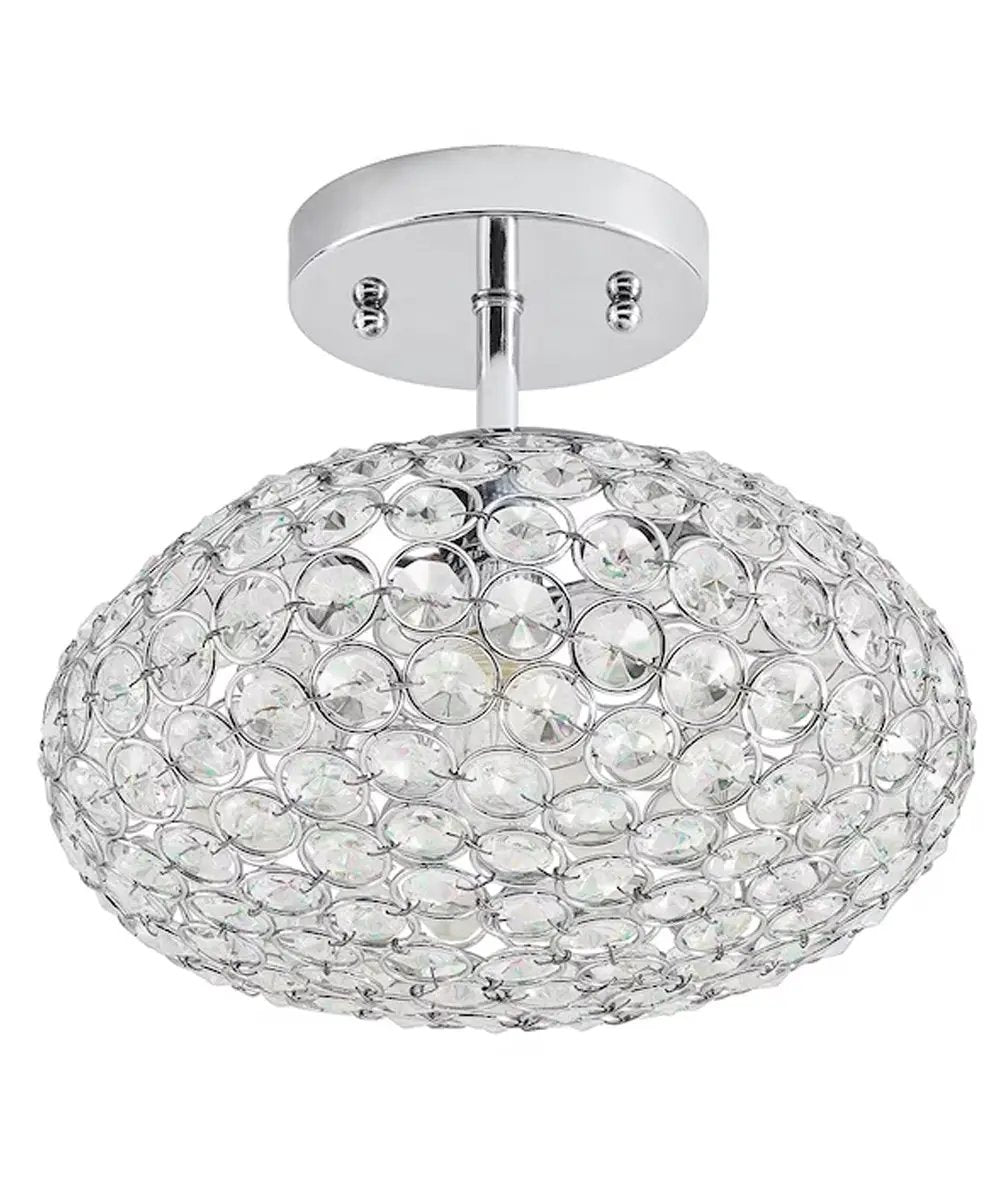 Semi Flush Mount Light | 9 Inch Wide | Chrome And Cut Glass Beads | 1 Light