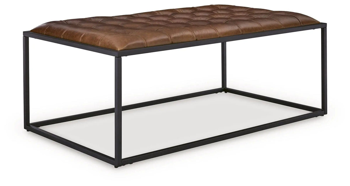 Junsor Cocktail Ottoman | 48 x 28 x 19.5 in | Leather & Metal | Brown / Black