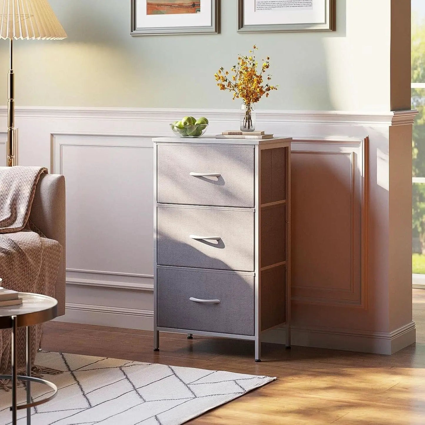 Light Grey Dresser With 3 Drawers For Bedroom Nightstand from PriceLows™