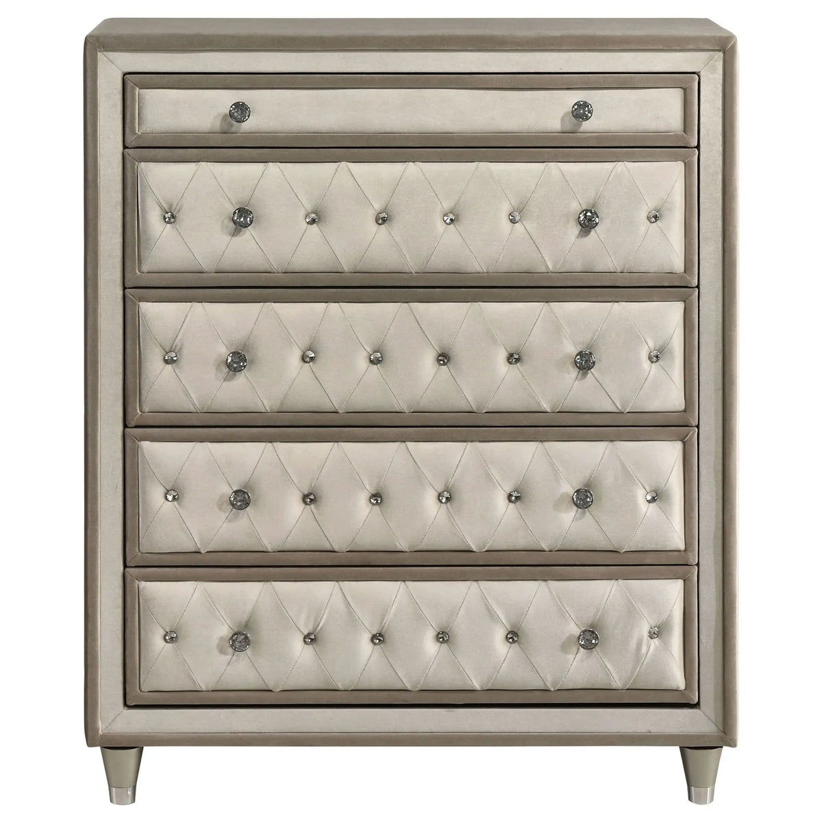 Antonella 5-drawer Bedroom Chest Ivory and Camel | 40.25 x 17.75 x 49 in | Crystal | Bedroom