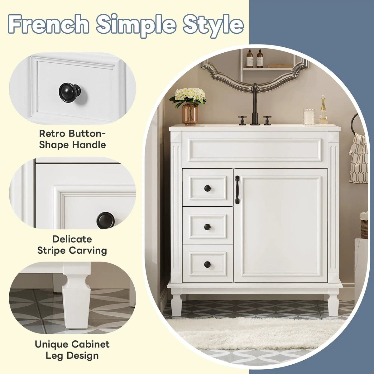 Bathroom Vanity With Sink, Cabinet With 2 Drawers And Adjustable Shelf | 2 Pieces | Solid Wood & Iron | Bathroom