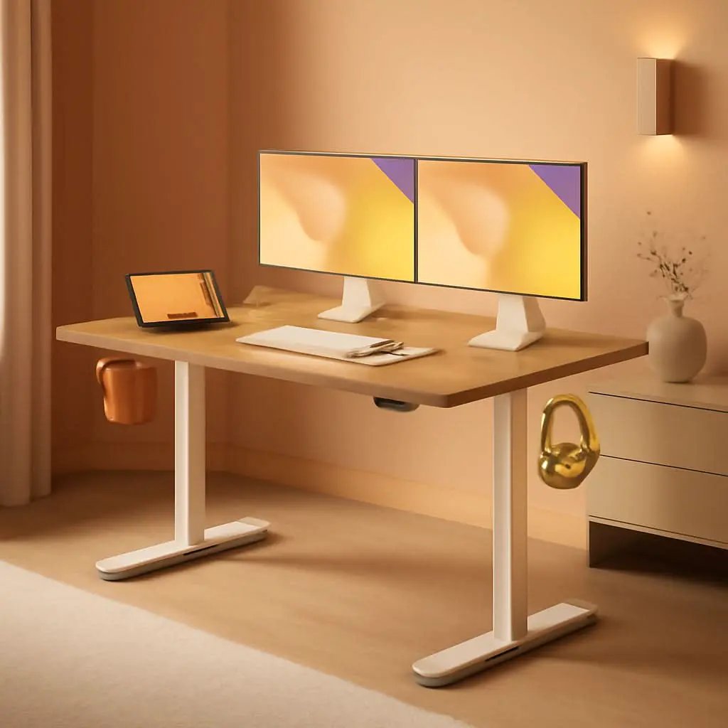 Electric Standing Desk 55x24 Height Adjustable Light Brown from PriceLows™