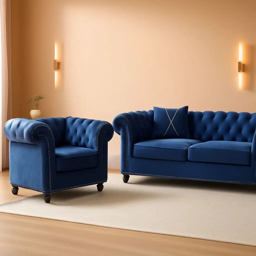 Blue Velvet 2 Piece Living Room Set Sofa Loveseat Chair For Living Room And Office from PriceLows™