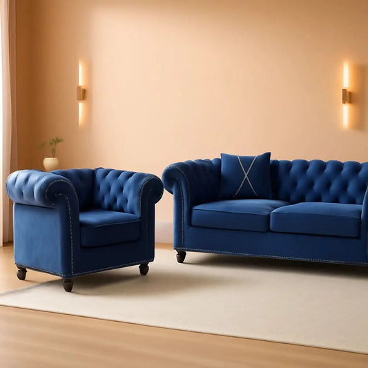 Blue Velvet 2 Piece Living Room Set Sofa Loveseat Chair For Living Room And Office from PriceLows™