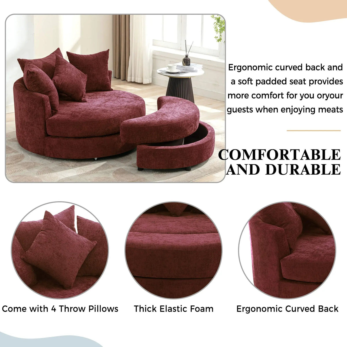 Swivel Accent Chair | 360 Degree Rotation | Ergonomic Padded Seat | Round Frame