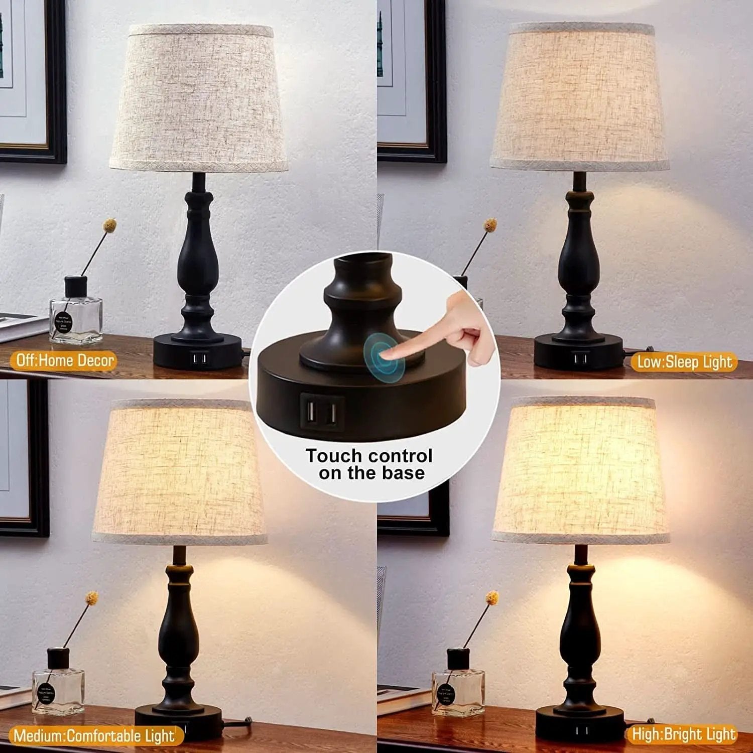 Table Lamps Set of 2 With USB Charging Ports Bedside Modern from PriceLows™