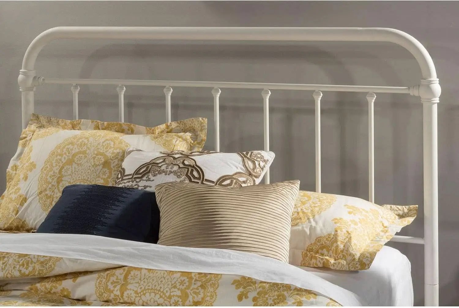 Elegant Soft White Metal Full Queen Headboard Design from PriceLows™