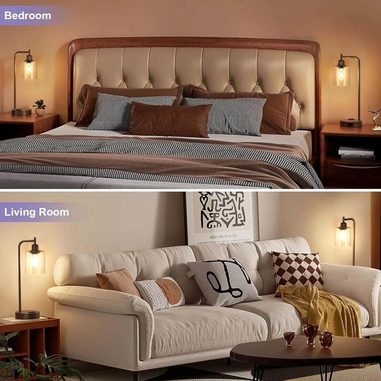 Brown Table Lamps 3-Way Dimmable With USB Ports Set Of 2 from PriceLows™