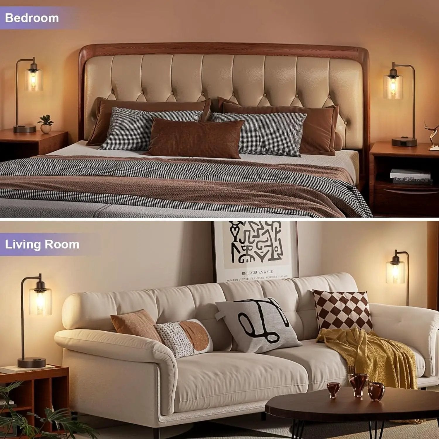 Brown Table Lamps 3-Way Dimmable With USB Ports Set Of 2 from PriceLows™
